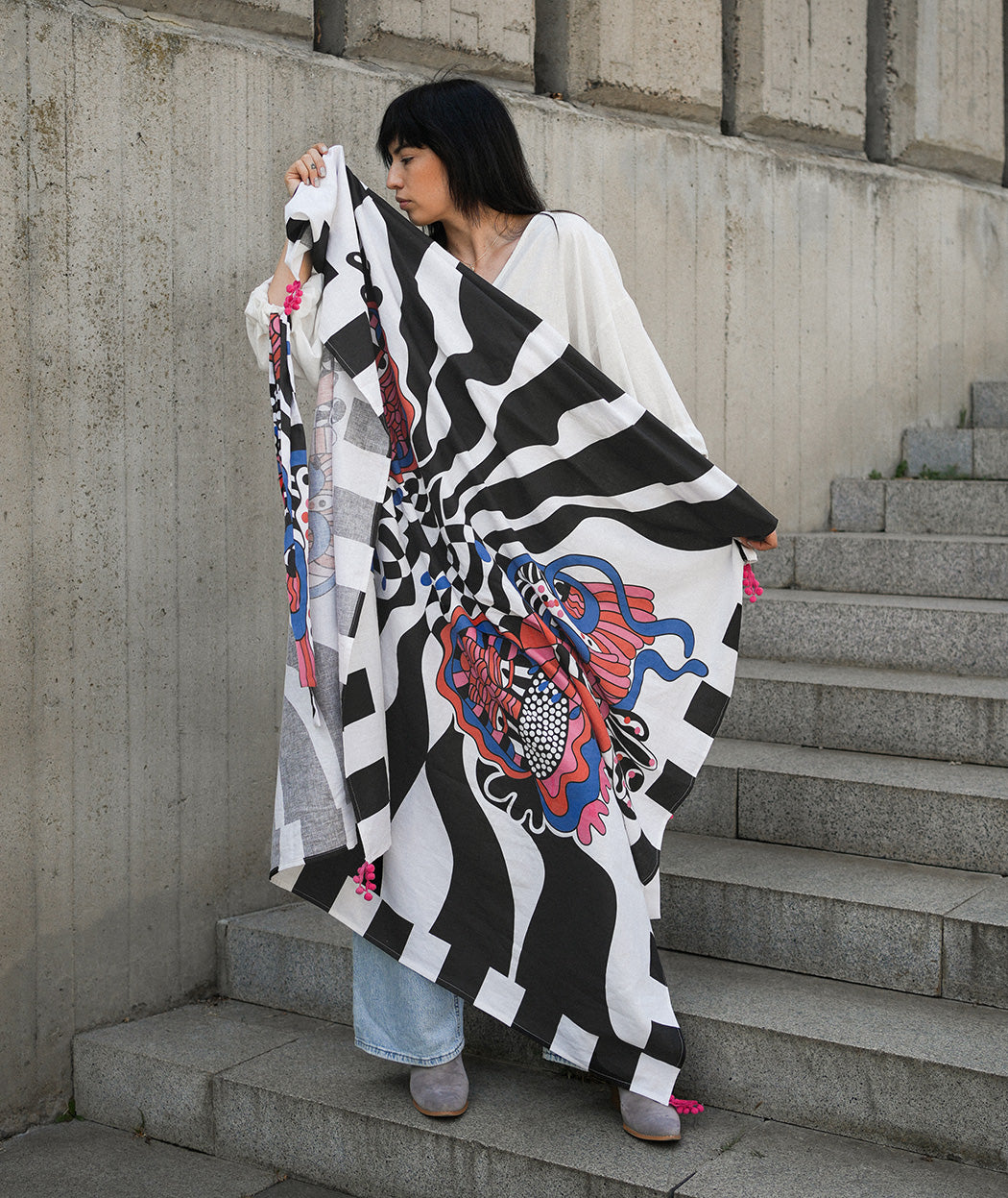 Haname Panorama oversized linen scarf by Artelie, front view