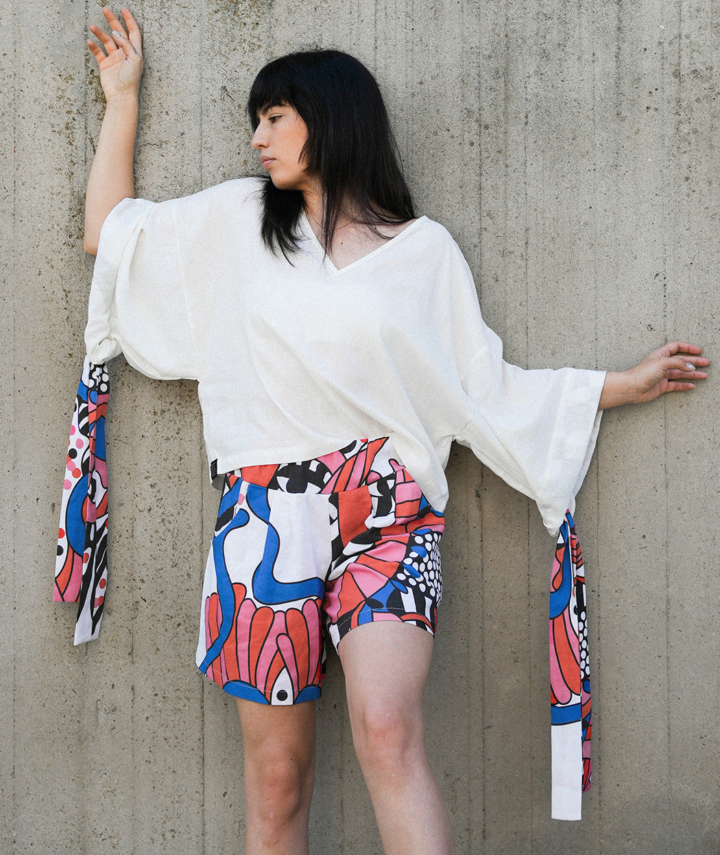 Haname Pure white linen-viscose blouse by Artelie, front view