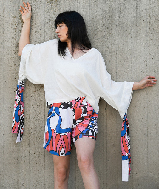 Haname Pure white linen-viscose blouse by Artelie, front view
