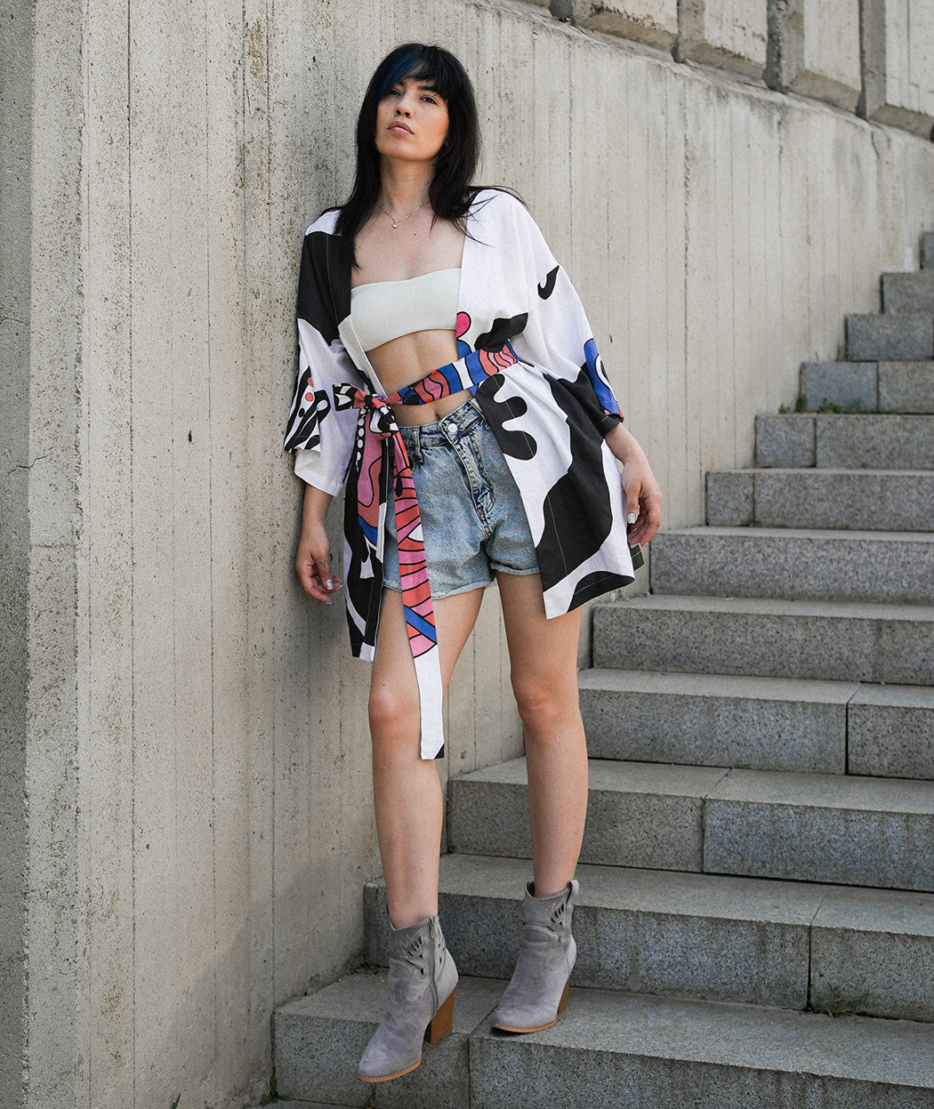 Artelie Haname kimono jacket with self-tie belt, detail