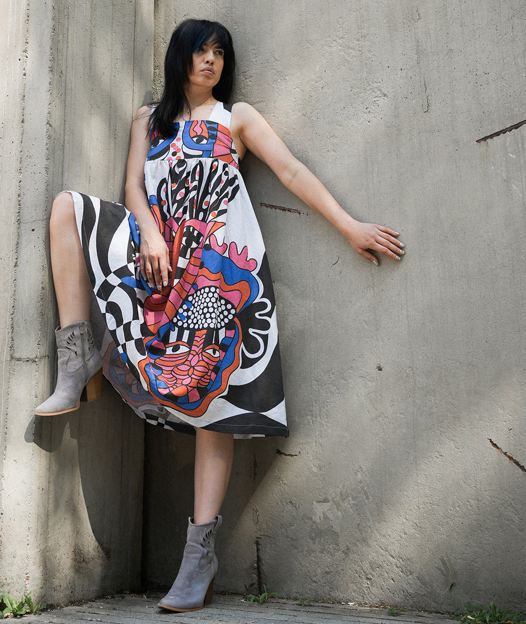 Artelie Haname Wink dress worn belted, styling view