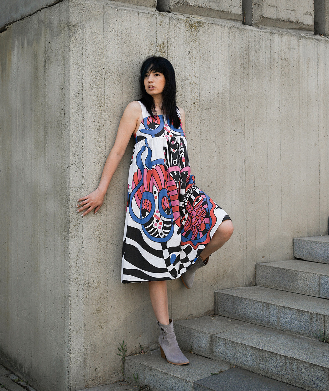Artelie Haname Wink linen midi dress, full-length view