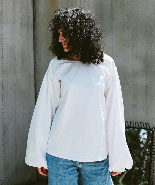 Bare Neck Women Top Long Puffed Sleeves Magic