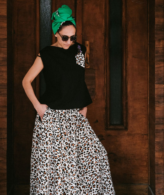 Black Linen Tank Top Leopard