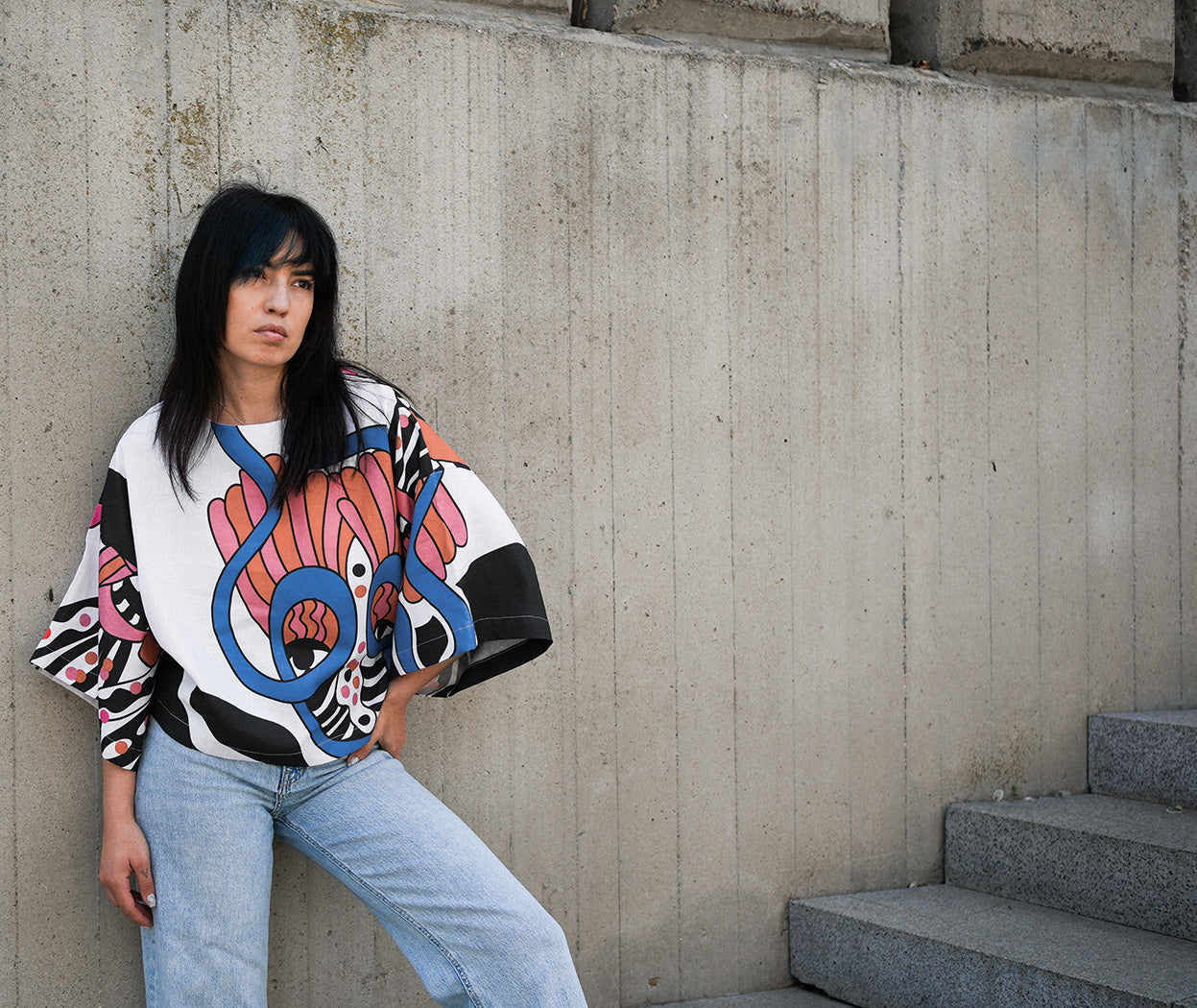 Artelie Haname Prism cropped linen blouse, full styling view