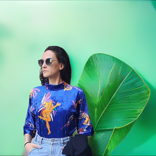 Дизайнерски дамски син плюшен топ със супергерои