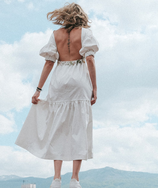 Long White Full Bare Back Dress