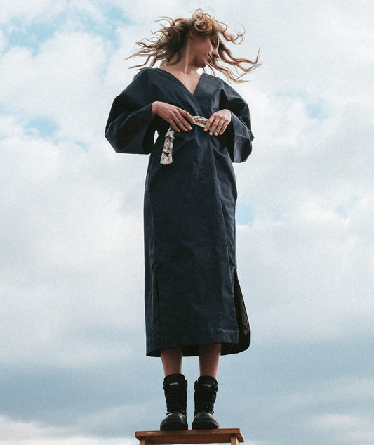 Long Dark Blue Women Kimono